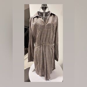 Japna Black, Brown and White Plaid Long Sleeve Dress